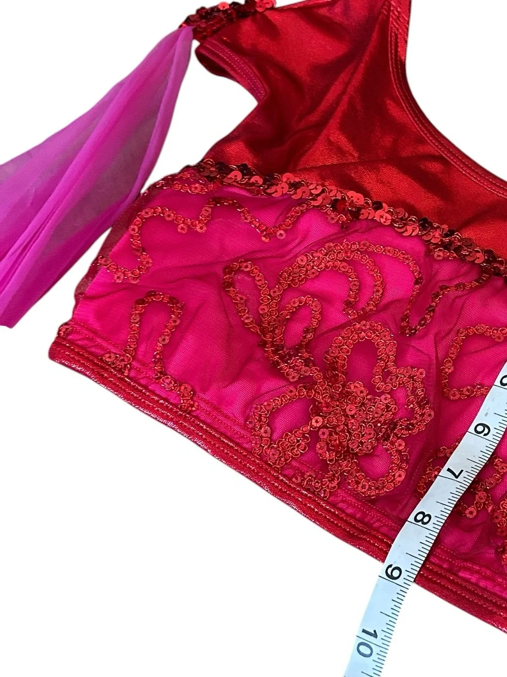 Red Two Piece Dance Costume Beaded Design Middle Eastern Style Womens Size Small